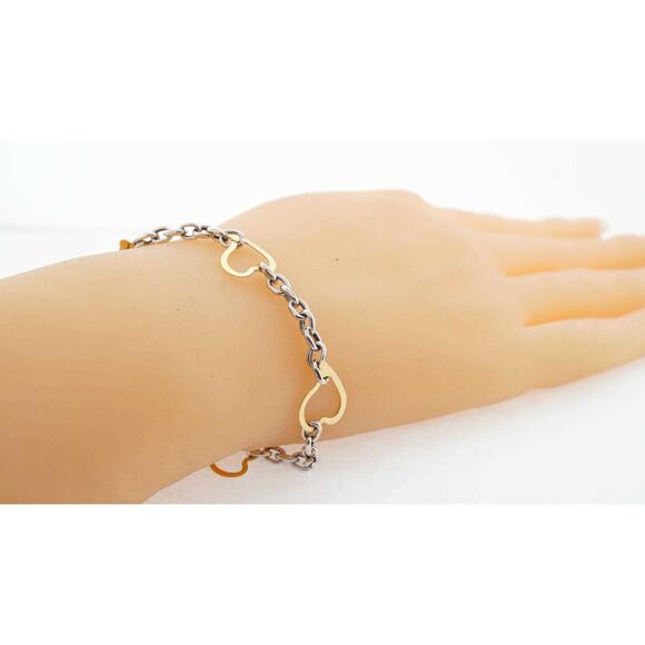 Estate Sale 14k Gold Multi Link Heart Charm Bracelet 7.75 Vintage Style - 8.0g